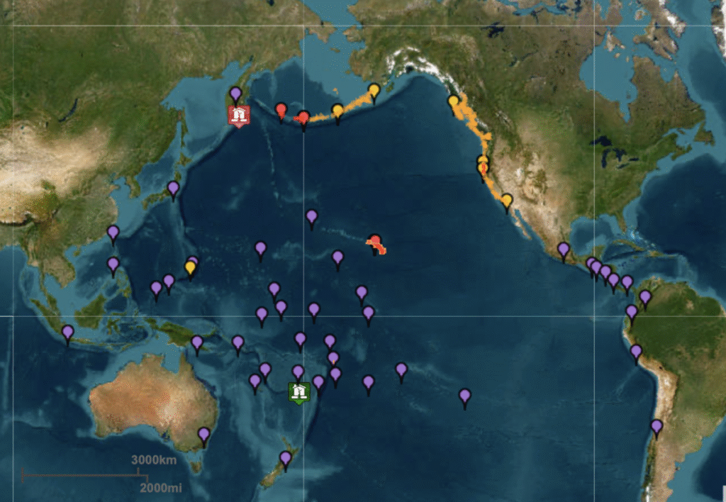Tsunami warning in California : First Wave Arrival Time and Impact Zones Revealed